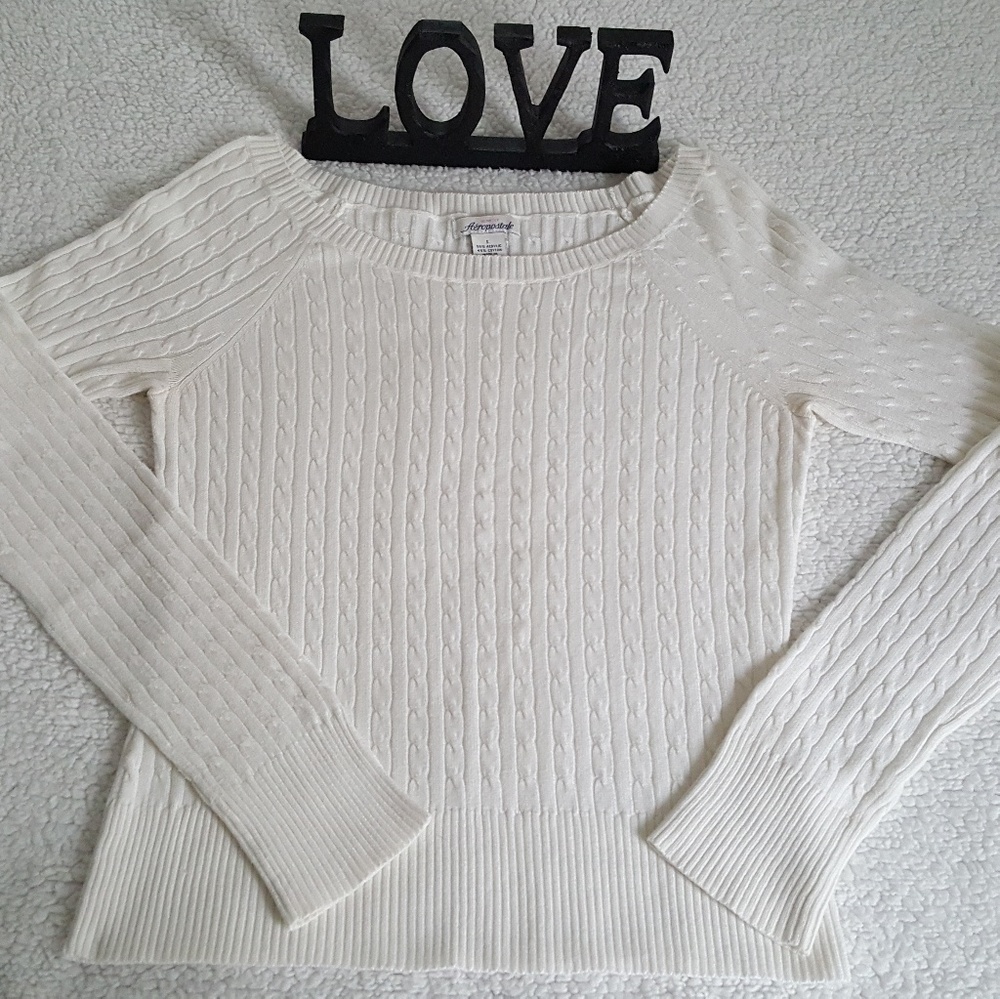Abercrombie Cable Knit Boatneck Sweater Cream Sz L
